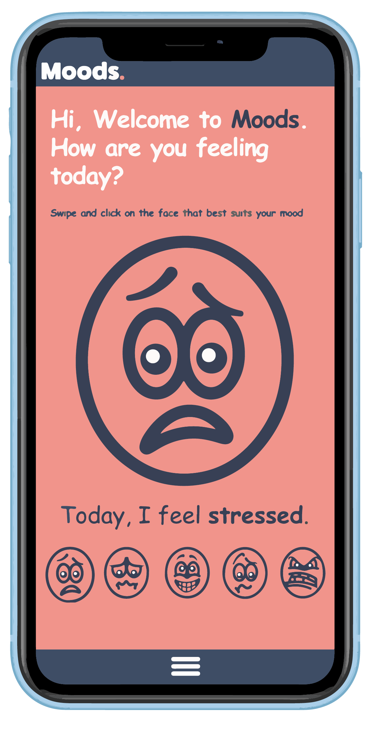 Mobile phone mockup of a mental health app